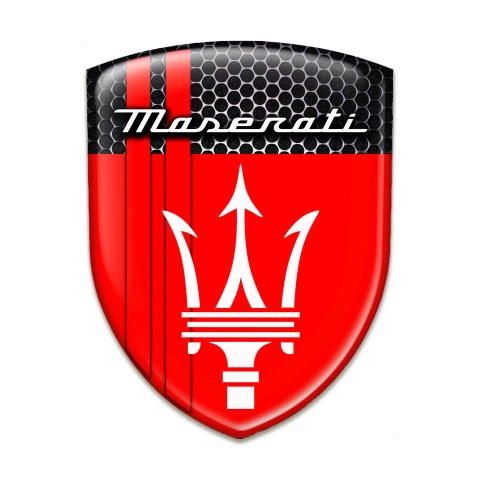 Maserati Logo Emblem Red with Perforated Steel Base Red Lines Style 