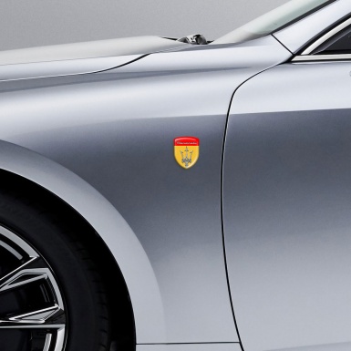 Maserati Car Accessories Badge Yellow Red Print and Grey Logo 