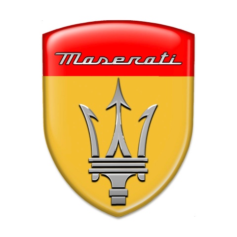 Maserati Car Accessories Badge Yellow Red Print and Grey Logo 