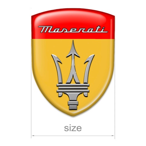 Maserati Car Accessories Badge Yellow Red Print and Grey Logo 