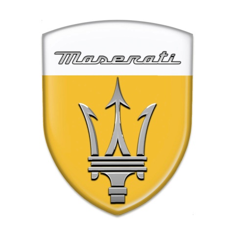 Maserati Car Interior Badge Yellow White Base and Grey Logo 