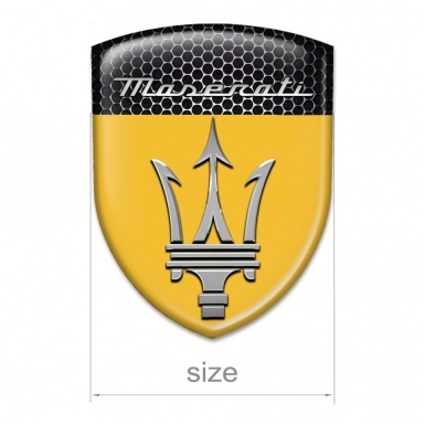 Maserati Silicone Car Decal Badge Yellow and Perforated Steel Design 