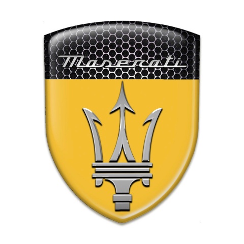 Maserati Silicone Car Decal Badge Yellow and Perforated Steel Design 