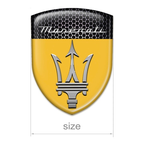 Maserati Silicone Car Decal Badge Yellow and Perforated Steel Design 