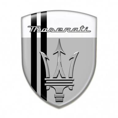Maserati 3D Gel Emblem High Quality  Grey White Base Black Lines Edition