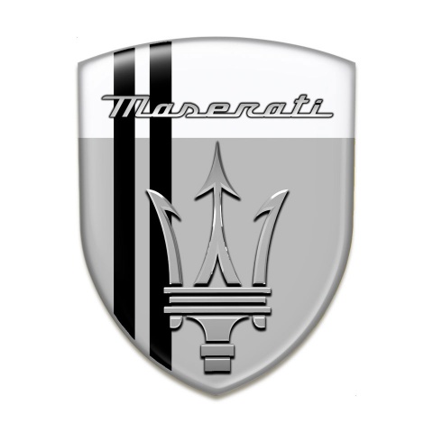 Maserati 3D Gel Emblem High Quality  Grey White Base Black Lines Edition