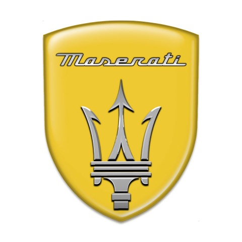 Maserati Car Interior Badge Yellow Background Grey Logo Design