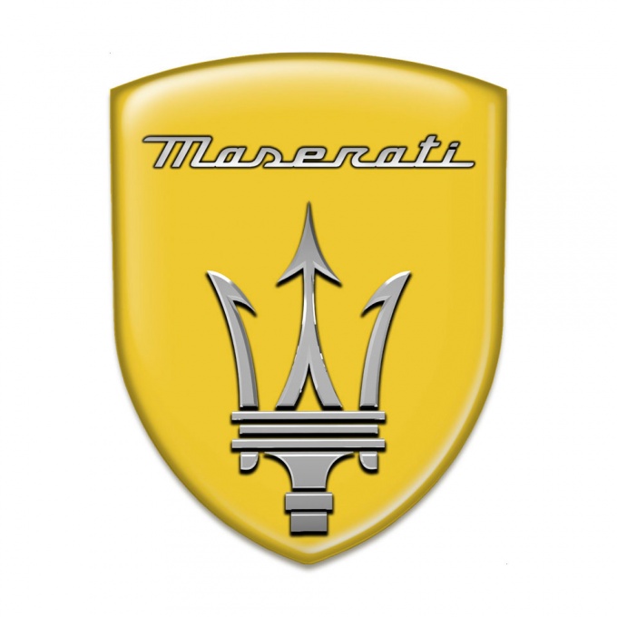 Maserati Car Interior Badge Yellow Background Grey Logo Design