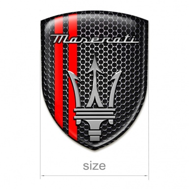 Maserati Silicone Car Decal Badge Perforated Steel Base Red Lines Version 