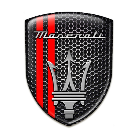 Maserati Silicone Car Decal Badge Perforated Steel Base Red Lines Version 