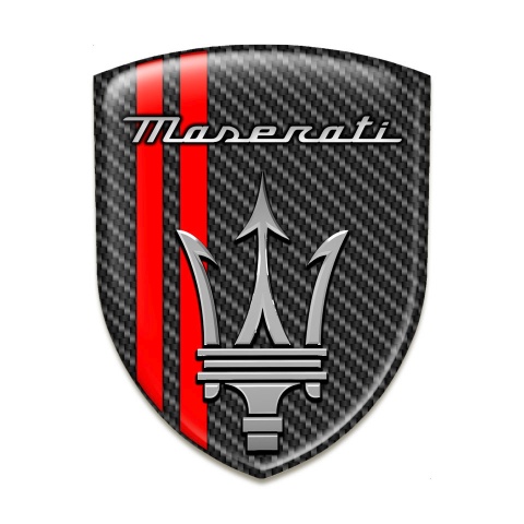 Maserati Auto Emblem Dark Carbon Red Lines Warp and Big Grey Logo