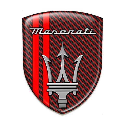 Maserati Emblem Badge Logo Stylish Red Carbon with Red Lines Design 