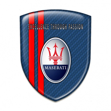 Maserati Car Accessories Badge Navy Blue Carbon with Red Lines Type and Round Logo 