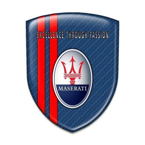 Maserati Car Accessories Badge Navy Blue Carbon with Red Lines Type and Round Logo 