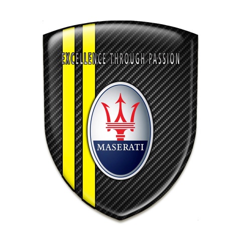 Maserati Logo Emblem Black Carbon with Yellow Lines Type