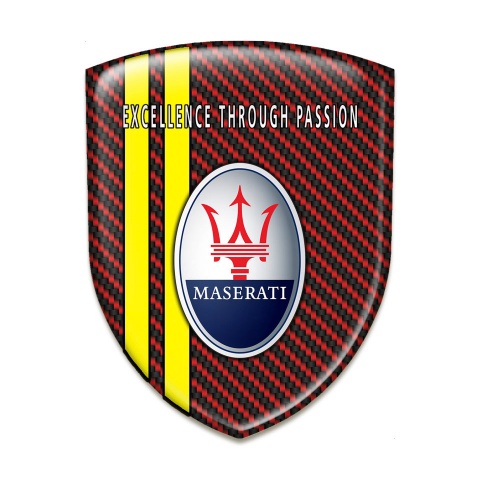 Maserati Self Adhesive Emblem Logo Red Carbon with Yellow Lines Style 