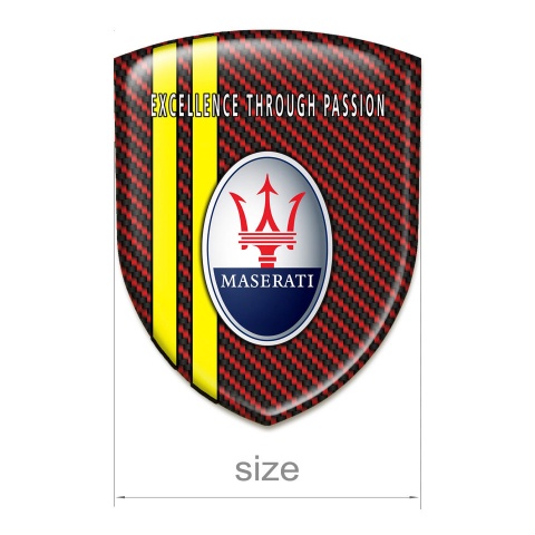 Maserati Self Adhesive Emblem Logo Red Carbon with Yellow Lines Style 