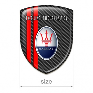 Maserati Domed Emblem Dark Carbon with Red Lines and Round Logo design 