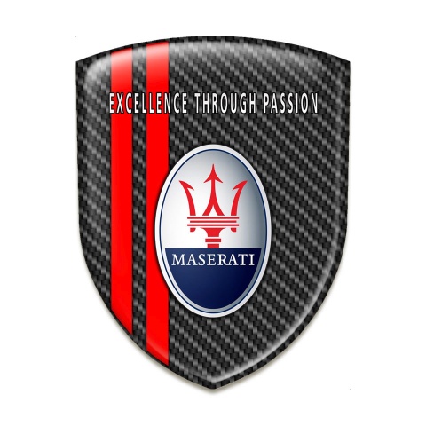 Maserati Domed Emblem Dark Carbon with Red Lines and Round Logo design 