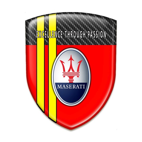 Maserati  Emblem Exterior Red with Dark Carbon Base and Yellow Lines 