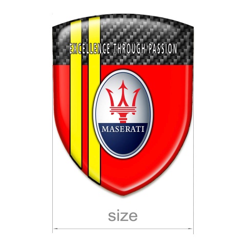 Maserati Emblem Interior Red with Dark Carbon Base and Yellow Stripes