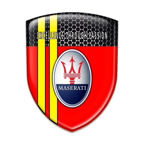 Maserati Tuning Emblem Red with Perforated Steel and Yellow Stripes Style 