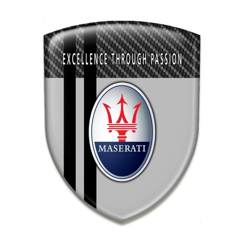 Maserati 3D Gel Emblem Grey with black Carbon Base and black Lines Motif