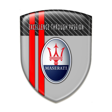 Maserati Emblem Exterior Grey with Black carbon Base and Red Lines Motif