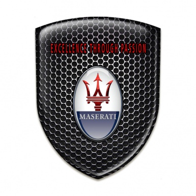 Maserati Tuning Emblem Perforated Steel with Red inscription Logo 