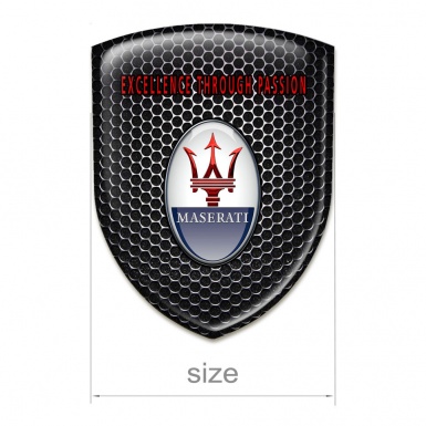 Maserati Tuning Emblem Perforated Steel with Red inscription Logo 