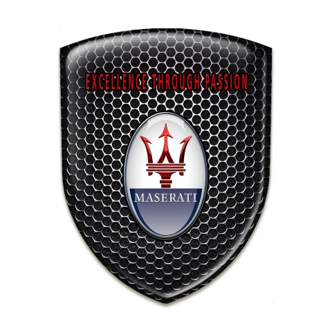 Maserati Tuning Emblem Perforated Steel with Red inscription Logo 
