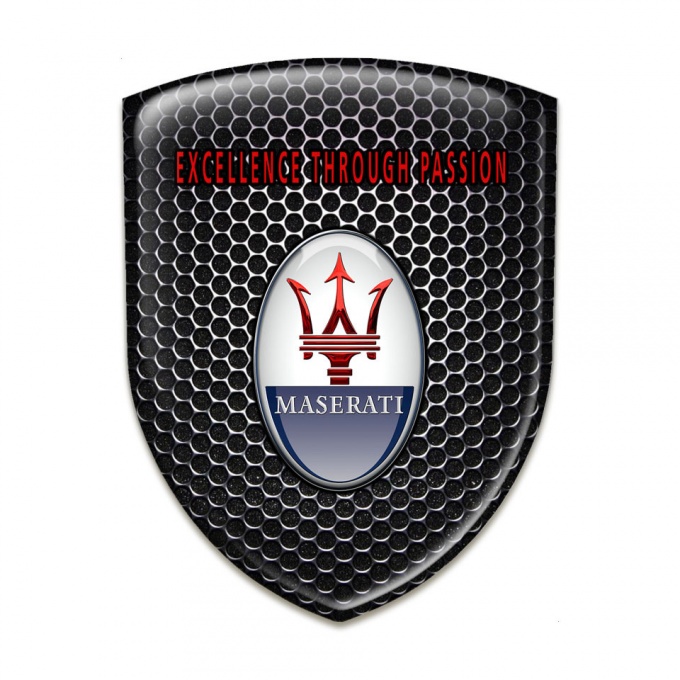 Maserati Tuning Emblem Perforated Steel with Red inscription Logo 