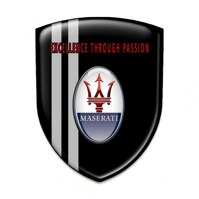 Maserati Auto Emblem Black Print Grey Lines Design 