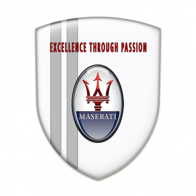 Maserati Emblem Badge Logo White Print Grey Lines Design 
