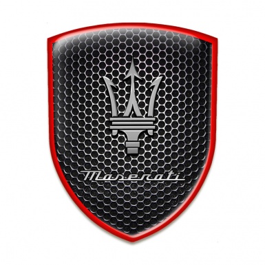 Maserati Auto Emblem Perforated Steel with Red Contour Design 