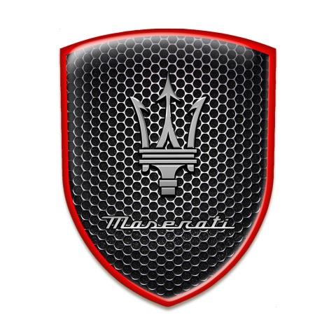 Maserati Auto Emblem Perforated Steel with Red Contour Design 