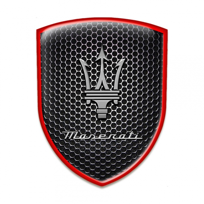 Maserati Auto Emblem Perforated Steel with Red Contour Design 