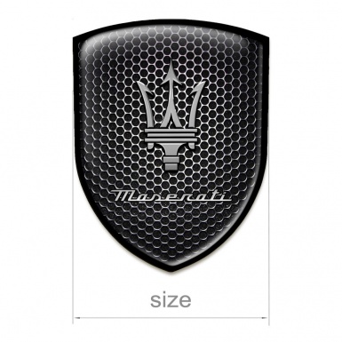 Maserati Emblem Badge Logo Perforated Steel Design With Black Outline 