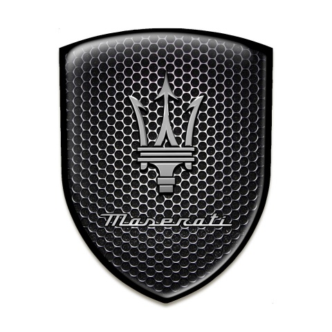 Maserati Emblem Badge Logo Perforated Steel Design With Black Outline 