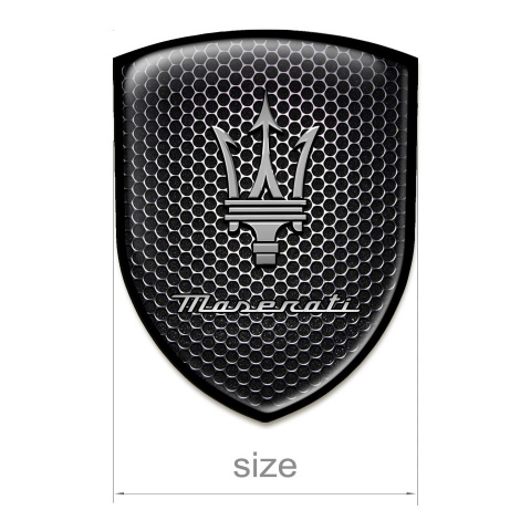 Maserati Emblem Badge Logo Perforated Steel Design With Black Outline 