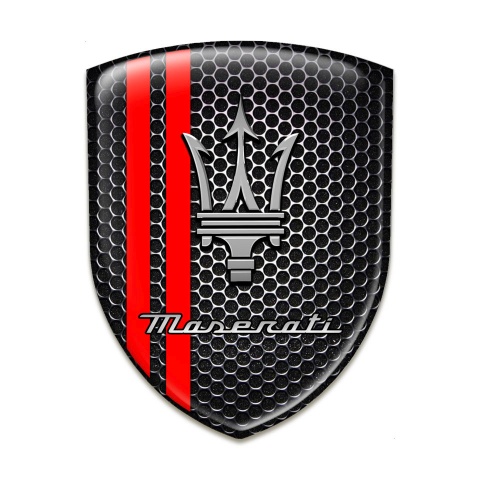 Maserati Domed Emblem Black Honeycomb Effekt Red Lines 