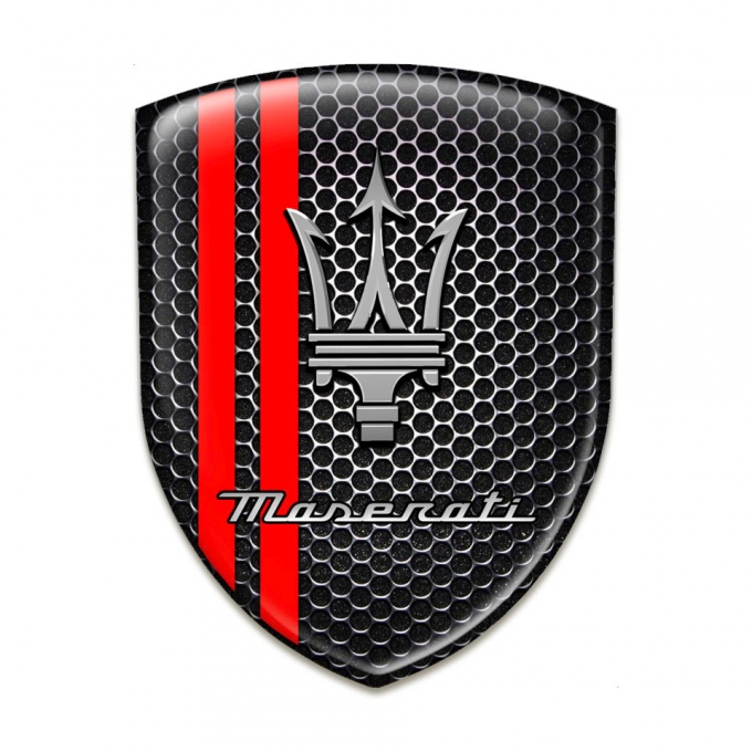 Maserati Domed Emblem Black Honeycomb Effekt Red Lines 