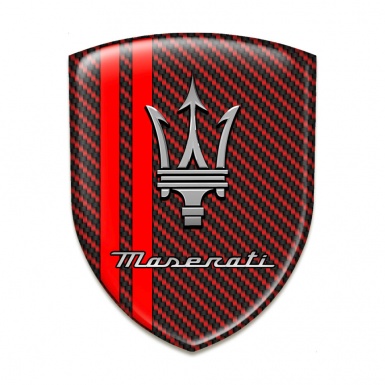 Maserati 3D Gel Emblem Red carbon with Red Stripes Design 