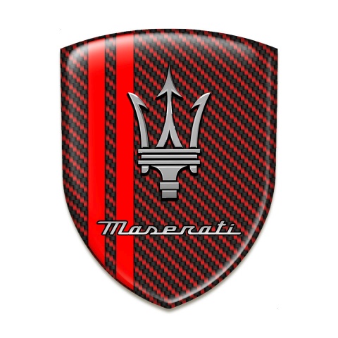 Maserati 3D Gel Emblem Red carbon with Red Stripes Design 