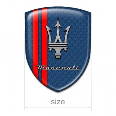 Maserati Car Accessories Badge Navy Blue carbon with Red Stripes Design 