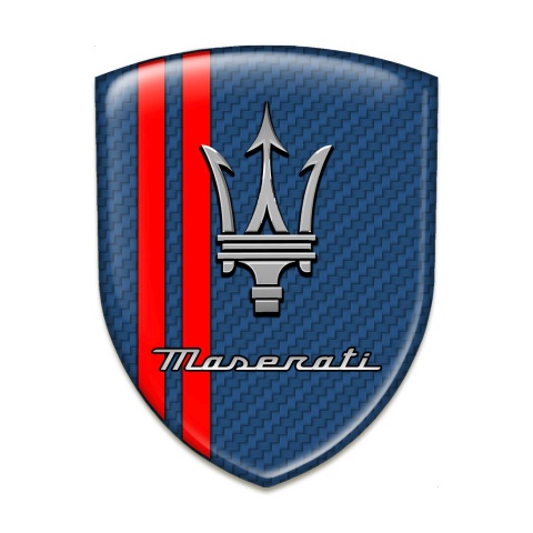 Maserati Car Accessories Badge Navy Blue carbon with Red Stripes Design 