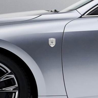 Maserati Silicone Car Decal Badge Metal Effekt Base Grey Logo 