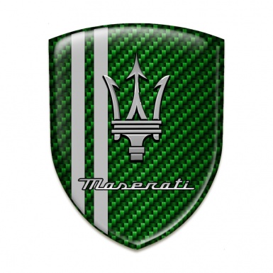 Maserati Emblem Badge Logo Green Carbon With Grey Stripes Style 