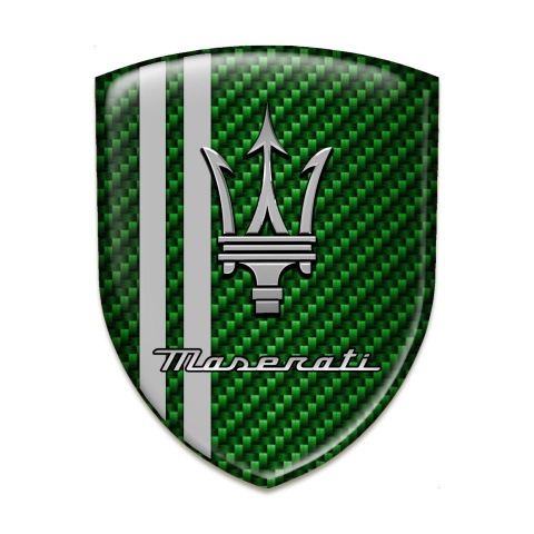 Maserati Emblem Badge Logo Green Carbon With Grey Stripes Style 