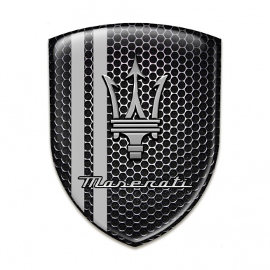 Maserati Domed Emblem Black Honeycomb Base with Grey Lines design 